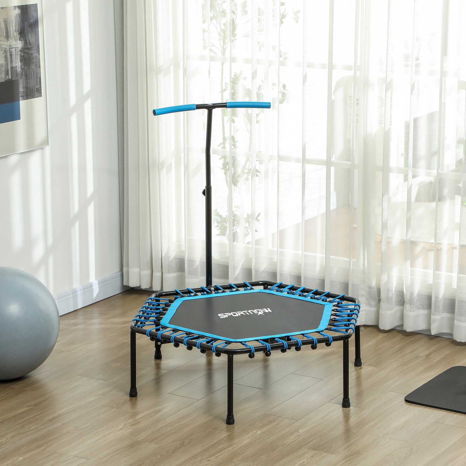 45" Fitness Trampoline With Adjustable Handle, Led Lights | Blue