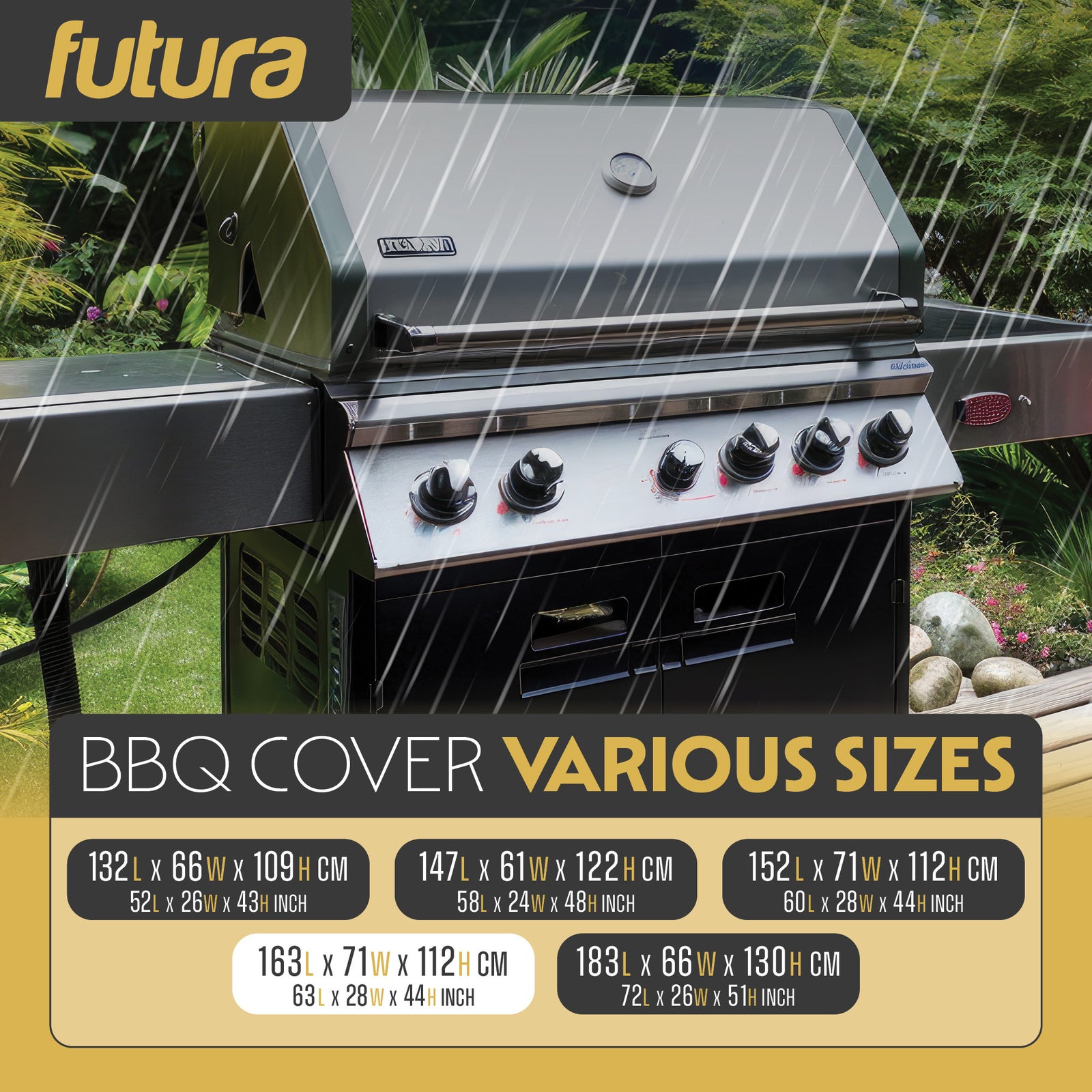Premium Waterproof Bbq Cover Large Outdoor Barbecue Grills Cover 600d Oxford Fabric Uv Protection, Pvc Lining | 163cm | Black