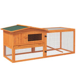Rabbit Hutch And Run Outdoor W/ Sliding Tray Hay Rack Ramp, 156x58x68cm | Orange