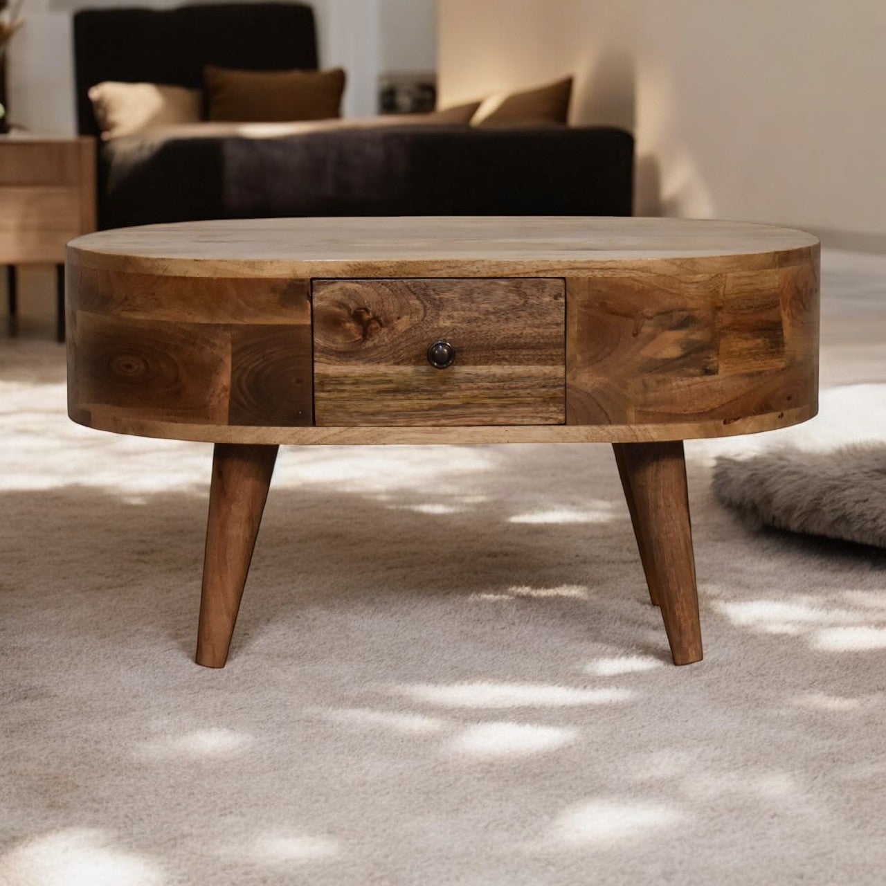 Solid Wood Mini Oak-ish Rounded Coffee Table