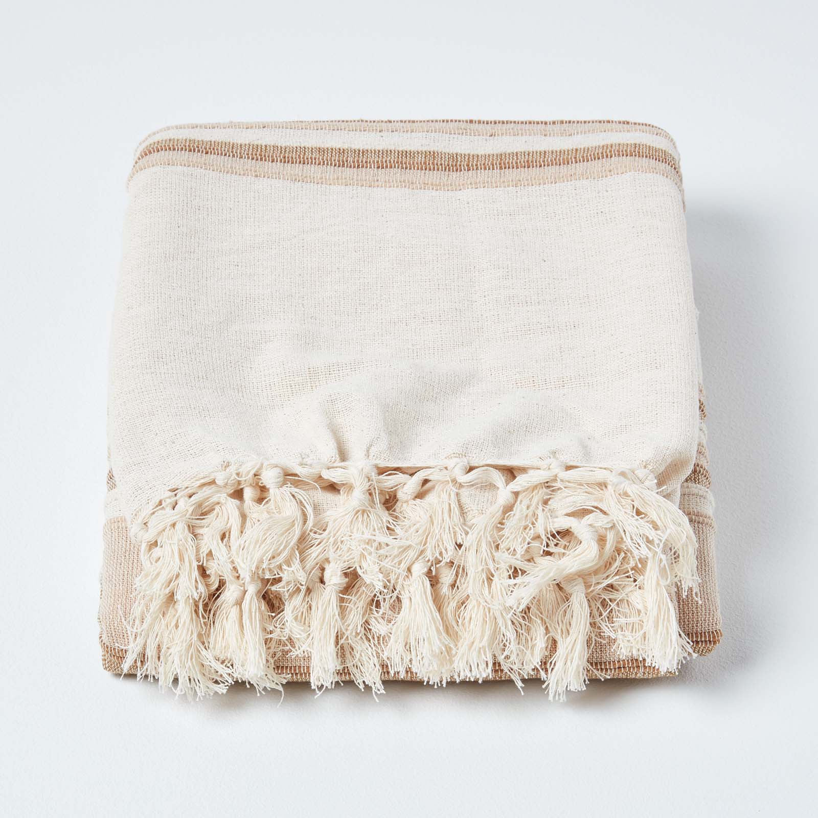 Cotton Morocco Striped Throw | 225cm x 255cm | Beige