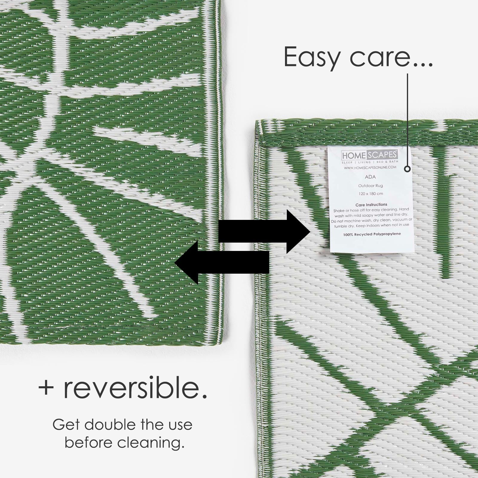Luxury Outdoor Rug Waterproof Reversible For Garden Patio 100% Recycled, Green Ada Botanical | 180cm x 270cm | Green