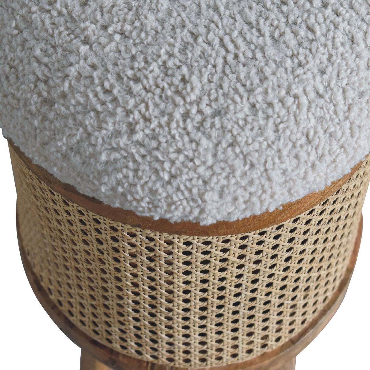 Solid Mango Wood Cream Boucle Larissa Footstool