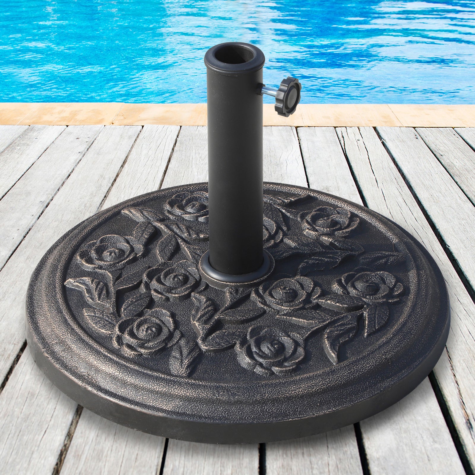 Garden Parasol Base, Round Resin Sun Umbrella Base | 9kg | Bronze