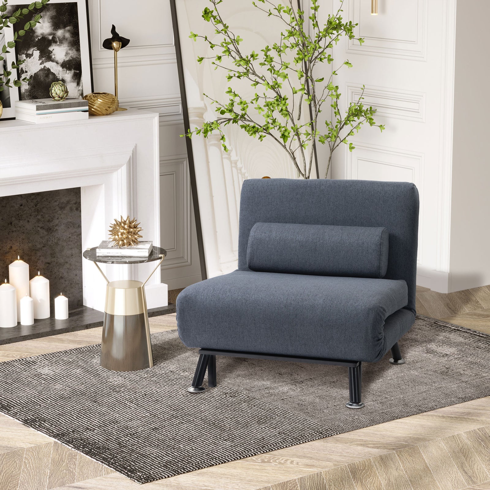 Single Folding 5 Position Convertible Sleeper Chair Sofa Bed | One Size | Black