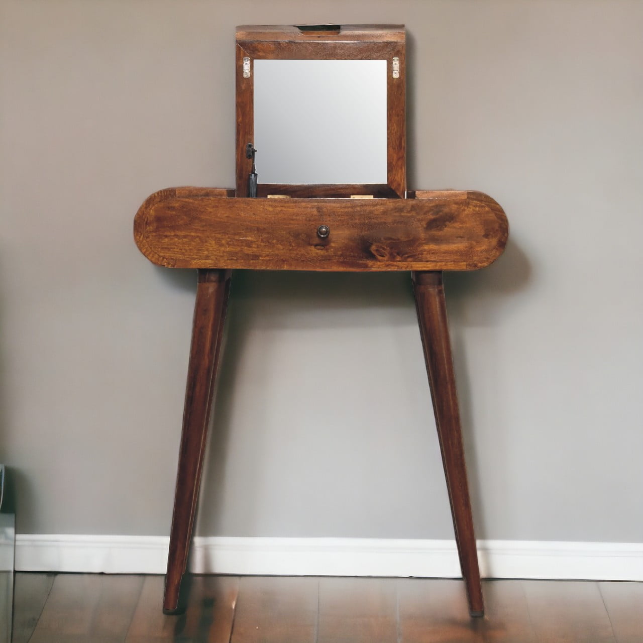 Solid Mango Wood Mini Round Chestnut Fold Vanity