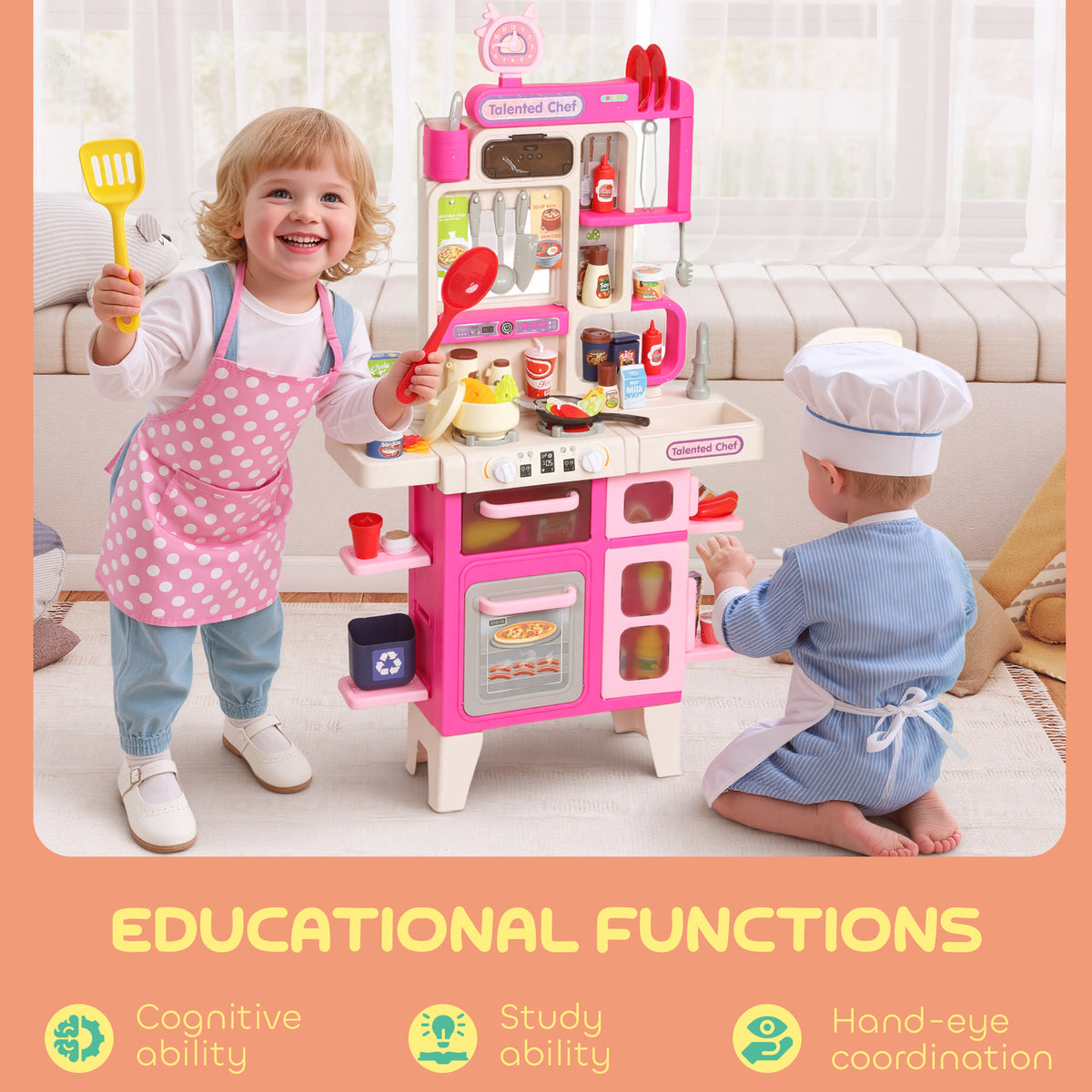 AIYAPLAY Kids Pretend Role Play Set With Realistic Lights & Sounds, Pink