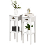 HOMCOM 2-tier Side Tables Set Of 2 With Drawer Shelf For Living Room, White