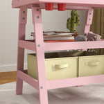 Double-sided Art Easel For Kids W/ Paper Roll, Storage Baskets | Pink