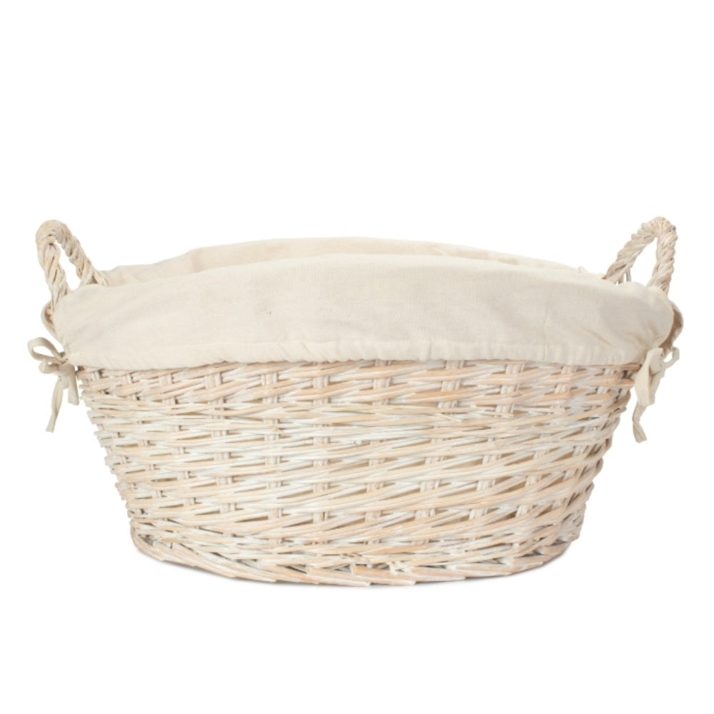 Wicker White Wash Oatmeal Cotton Lined Laundry Basket | Gray