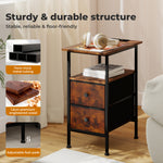 Bedside Table Side Cabinet Storage Nightstand Charging Station 2 Drawers | Brown