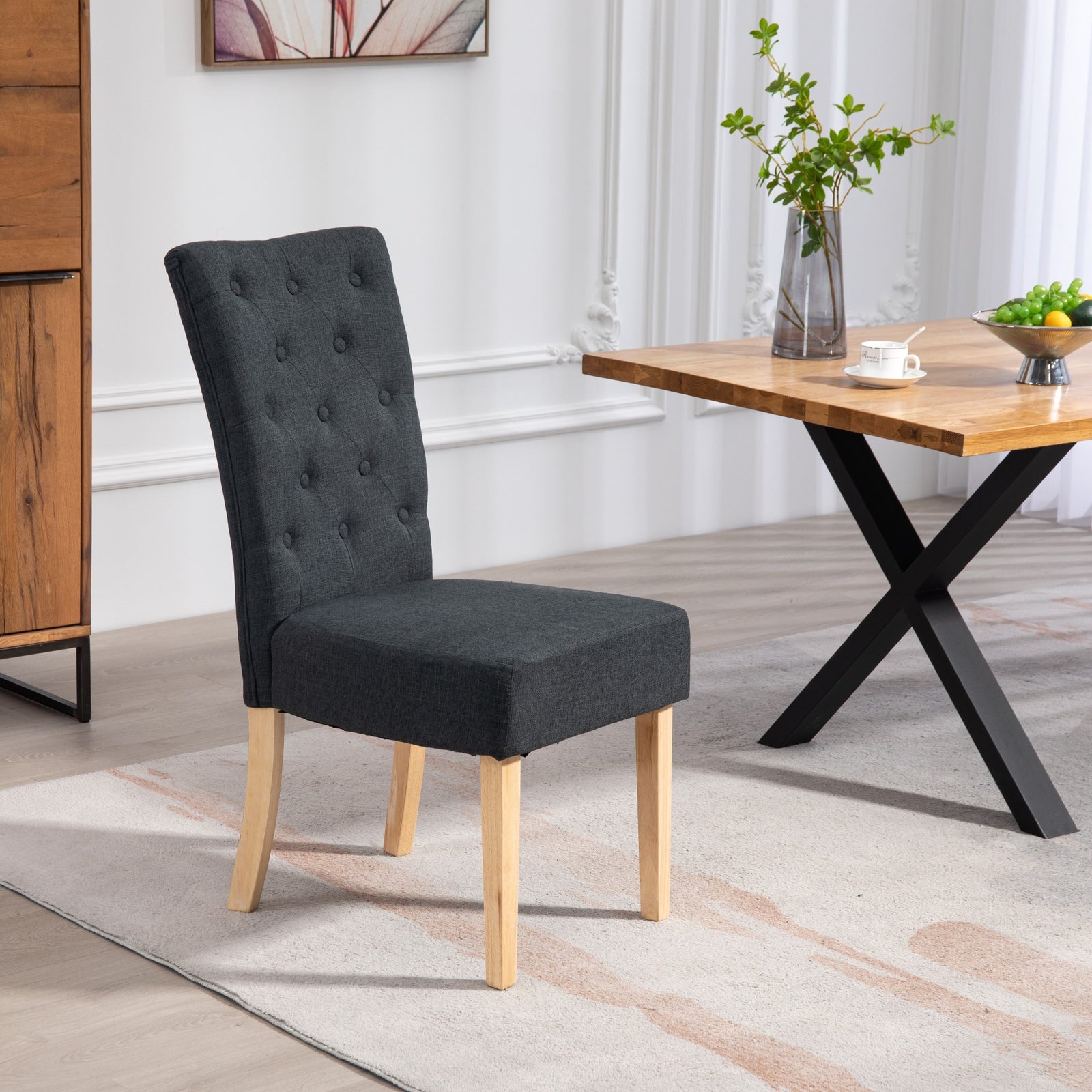 Set Of 2 Pienza Fabric Dining Chairs | Black