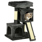 Cat Rest & Play Activity Tree W/ 2 House Perch Scratching Post | Black