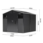 8.08 ft x 8.53 ft Durable Charcoal Steel Garden Tool Shed with Windows, Ventilation, and Shelving – Spacious, Secure Storage for Outdoor Equipment