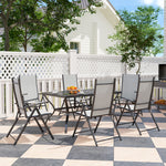 7 Pcs Garden Dining Set, Folding Chairs And Metal Top Table | Gray