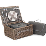 Grey Tweed Fitted Picnic Wicker Basket | 2-Person | Gray