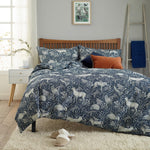 Woodland Folk Printed Cotton Rich Duvet Cover Set - Soft & Breathable Forest Bedding | Super King | Navy Blue