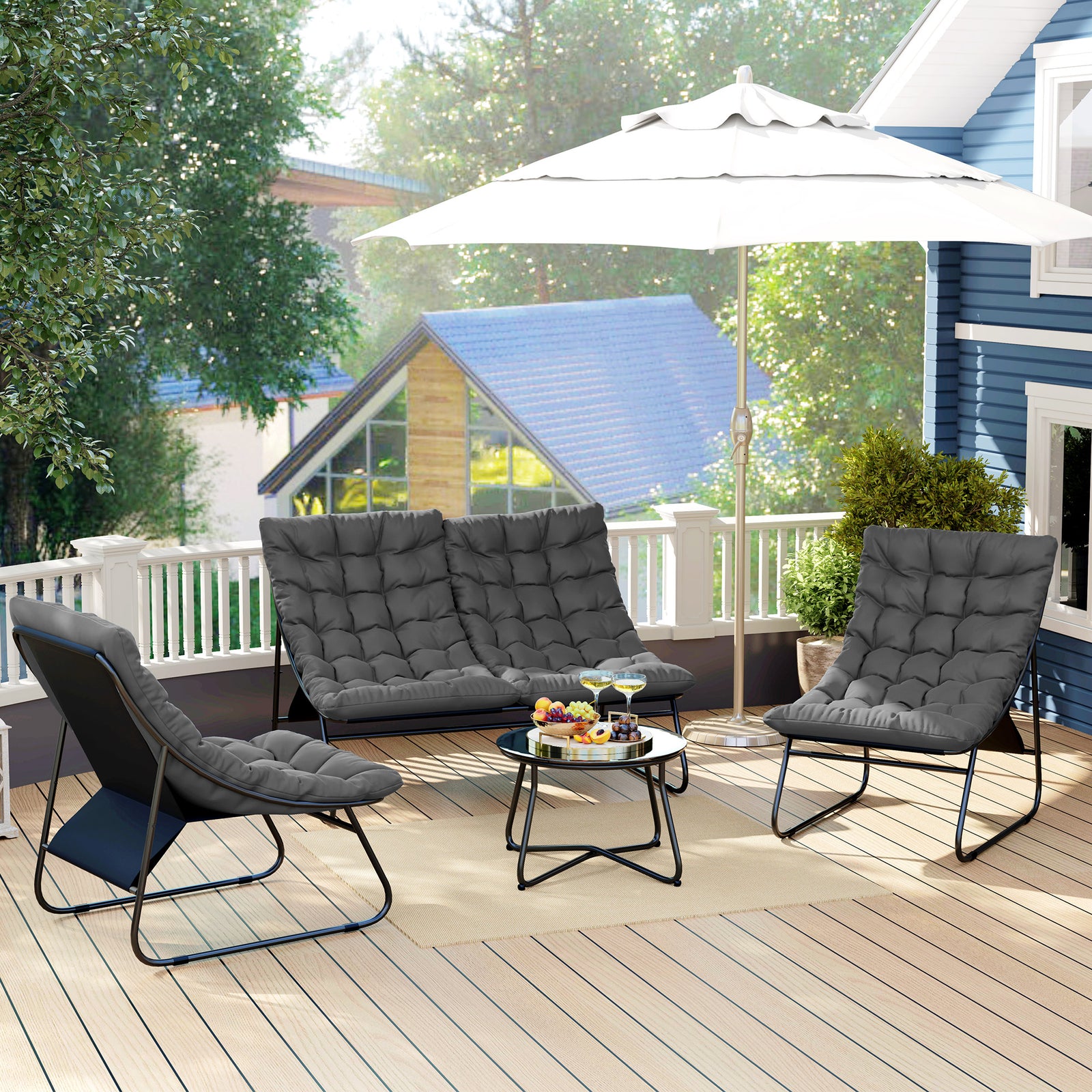 4 Pc Garden Furniture Set With Loveseat, Chairs, Table | Gray