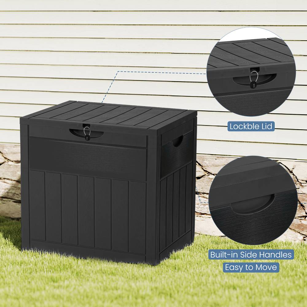 126l Waterproof Plastic Storage Box With Padlock – Lockable Wood-grain Outdoor & Indoor Container | Black