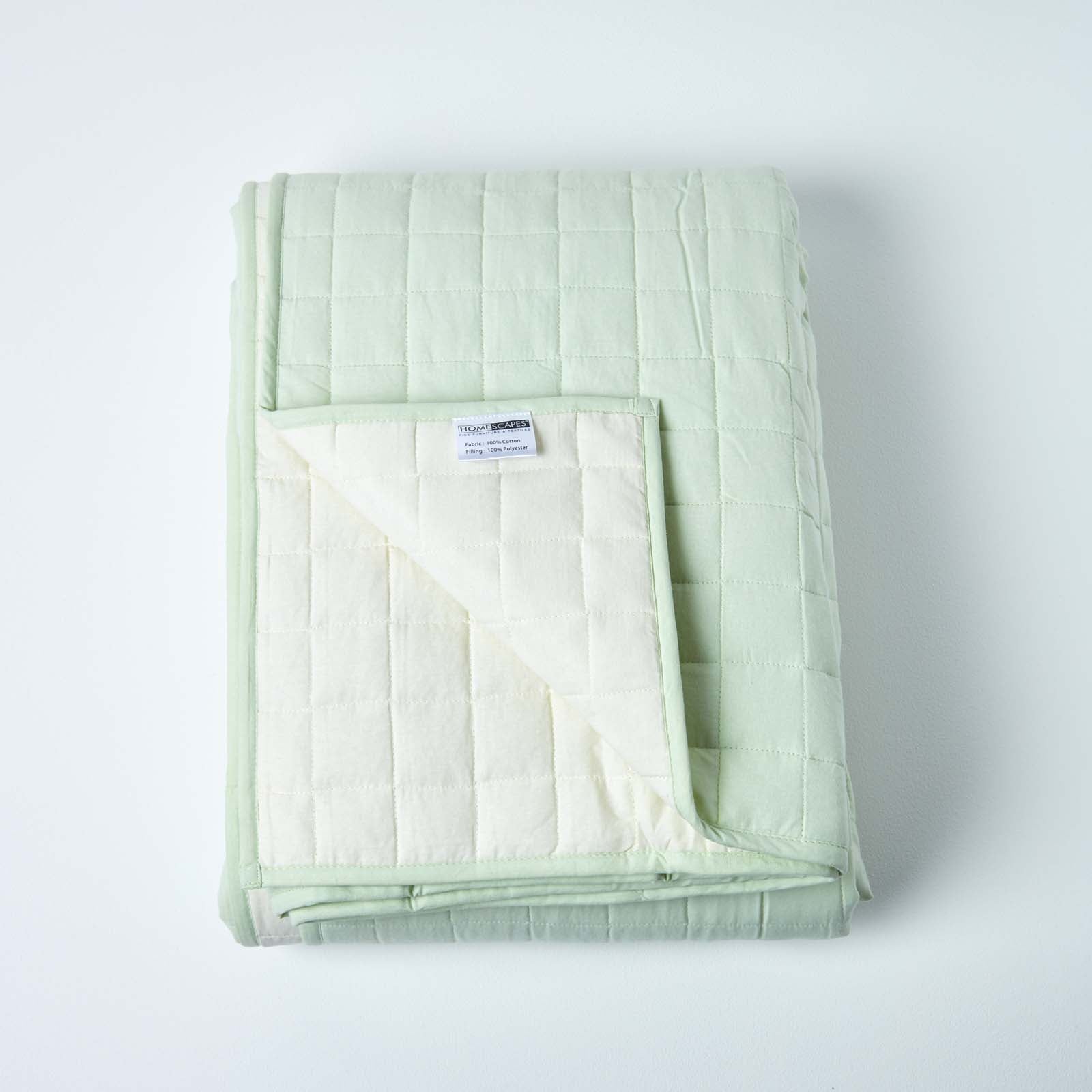 Cotton Quilted Reversible Bedspread | 230cm x 250cm | Sage Green