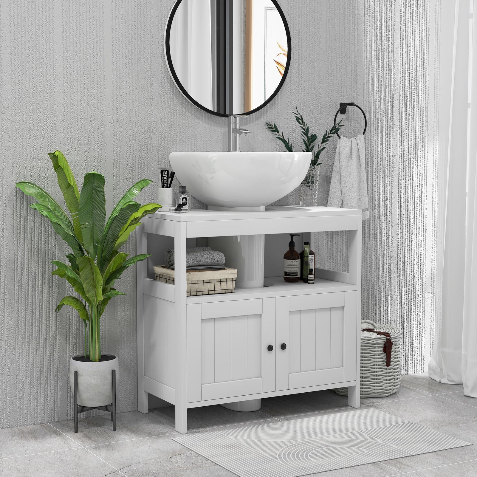 Bathroom Pedestal Under Sink Cabinet With Door | One Size | White