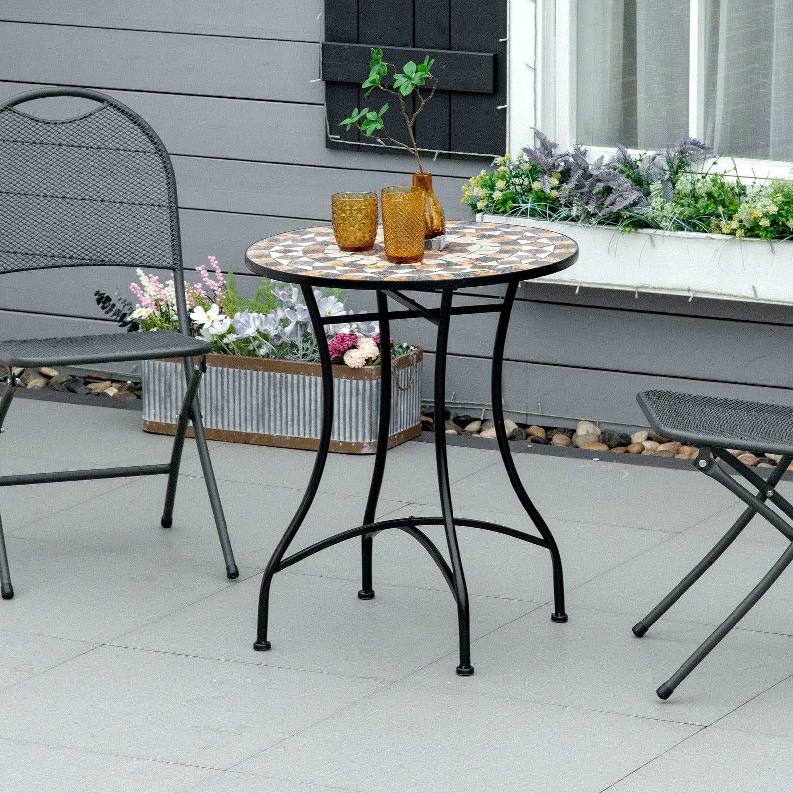 60cm Mosaic Round Bistro Table Outdoor Garden Side Table