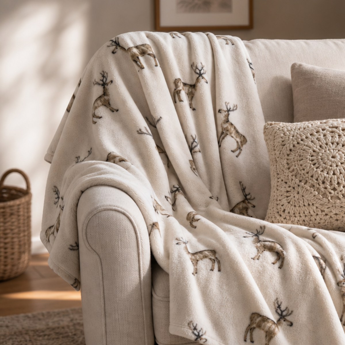 Deyongs Coco Touch Heavyweight Fleece Throw – Stag Print Blanket