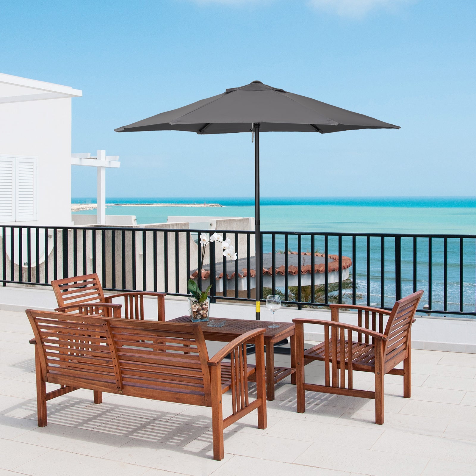 2m Parasol Patio Umbrella With 6 Ribs | Dark Gray