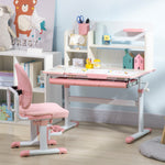 Kids Desk And Chair Set With Storage Shelves, Washable Cover | Pink