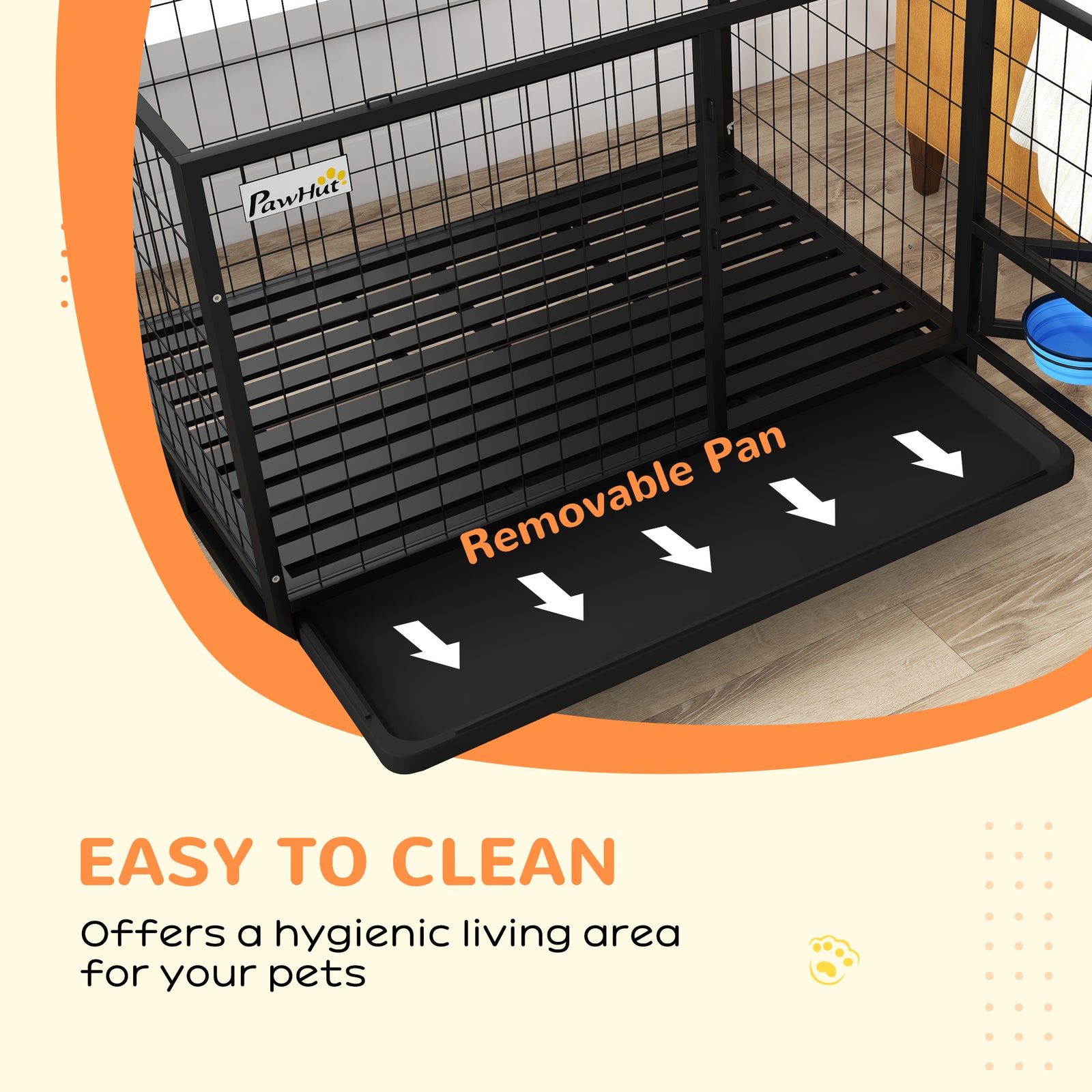 43" Heavy Duty Dog Crate W/ Bowl Holder, Double Doors