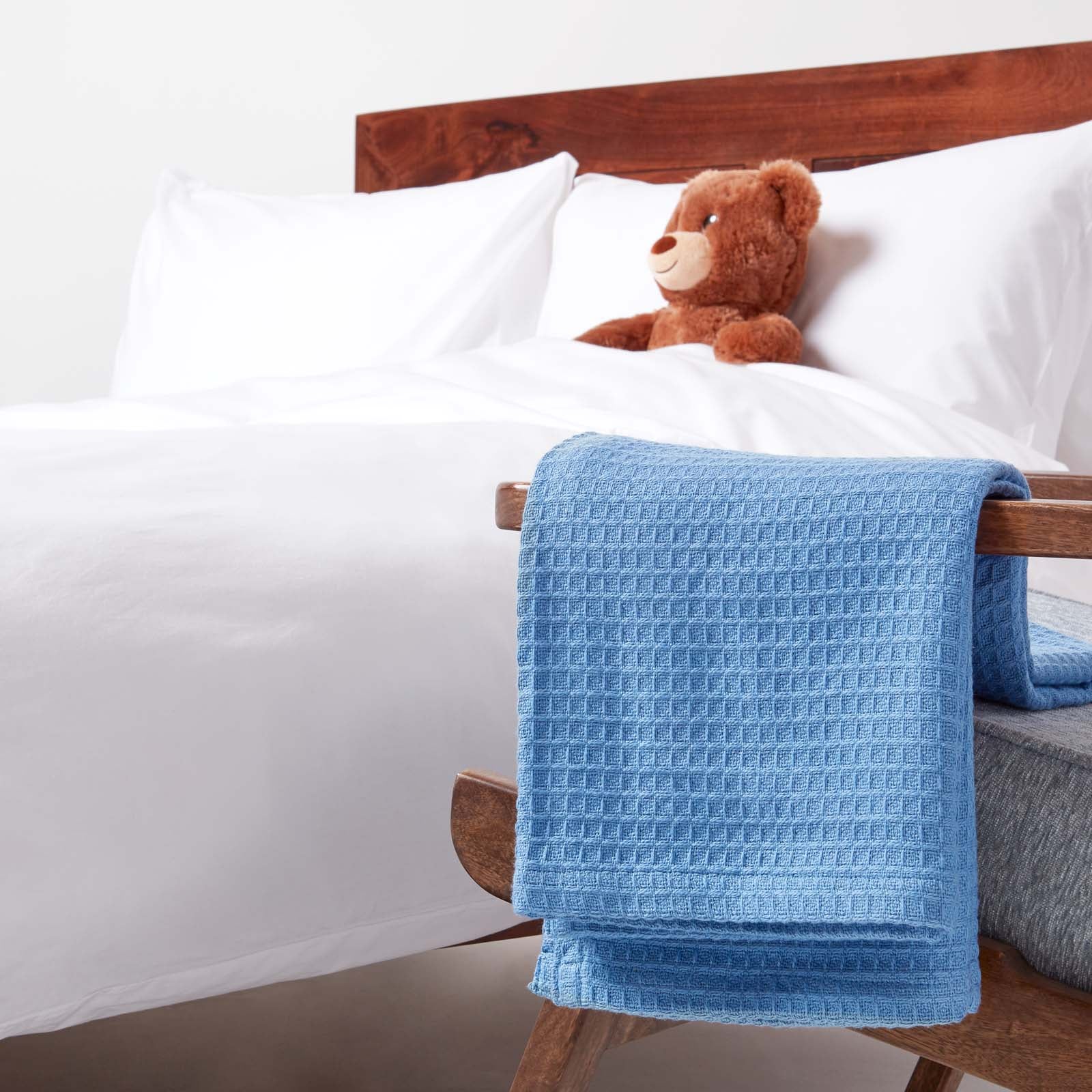 Organic Cotton Waffle Blanket/ Throw | 125cm x 150cm | Blue