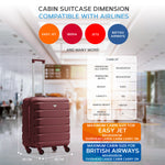 56x45x25cm Large Cabin Carry On Case - Overhead Luggage Suitcase - 4 Spinner Wheels - Abs Shell | 56 x 45 x 25cm | Burgundy