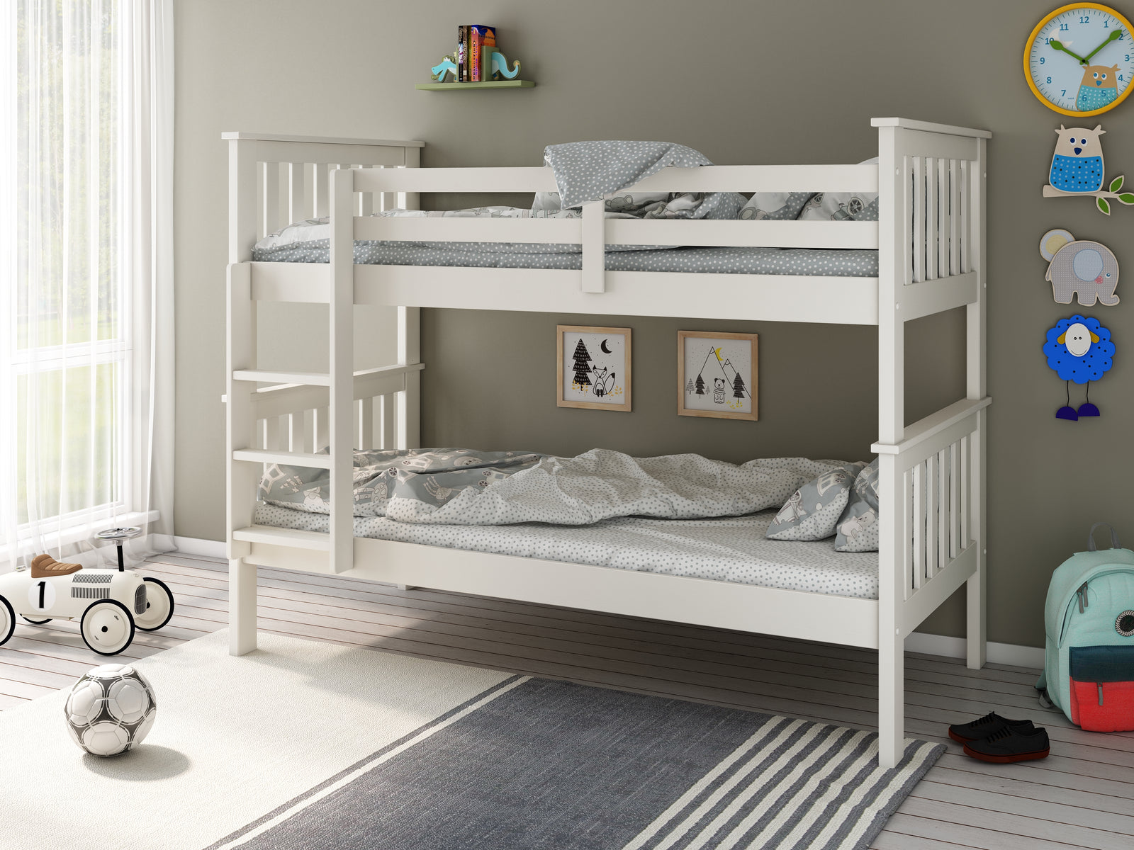 Carra Wooden Single Bunk Bed With Memory Foam Mattresses | Single | White
