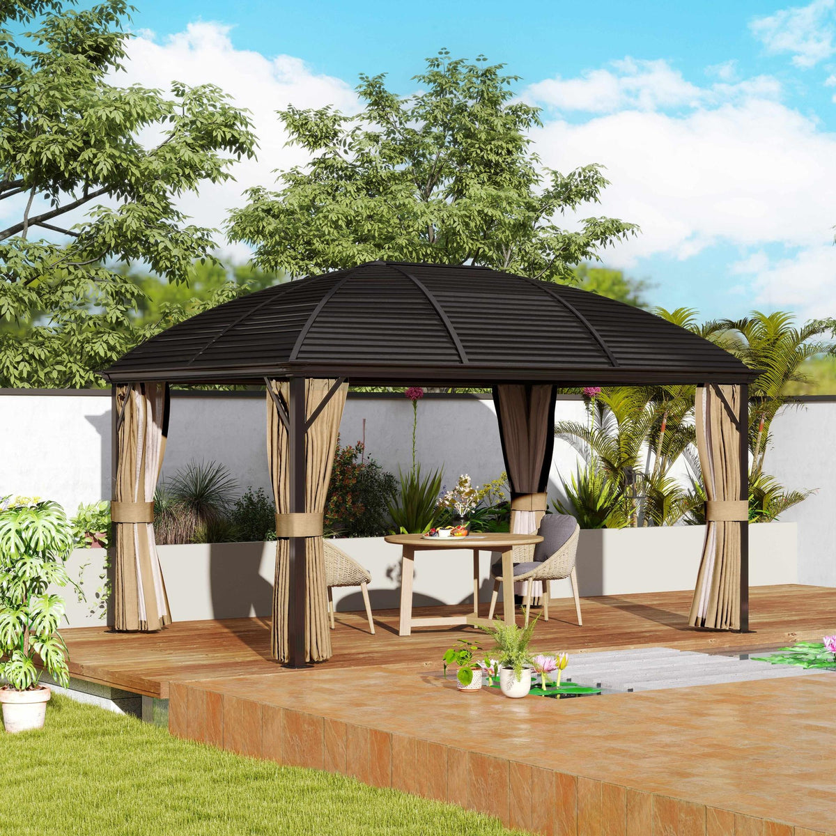 3x4m Hardtop Gazebo With Metal Roof And Aluminium Frame | Brown