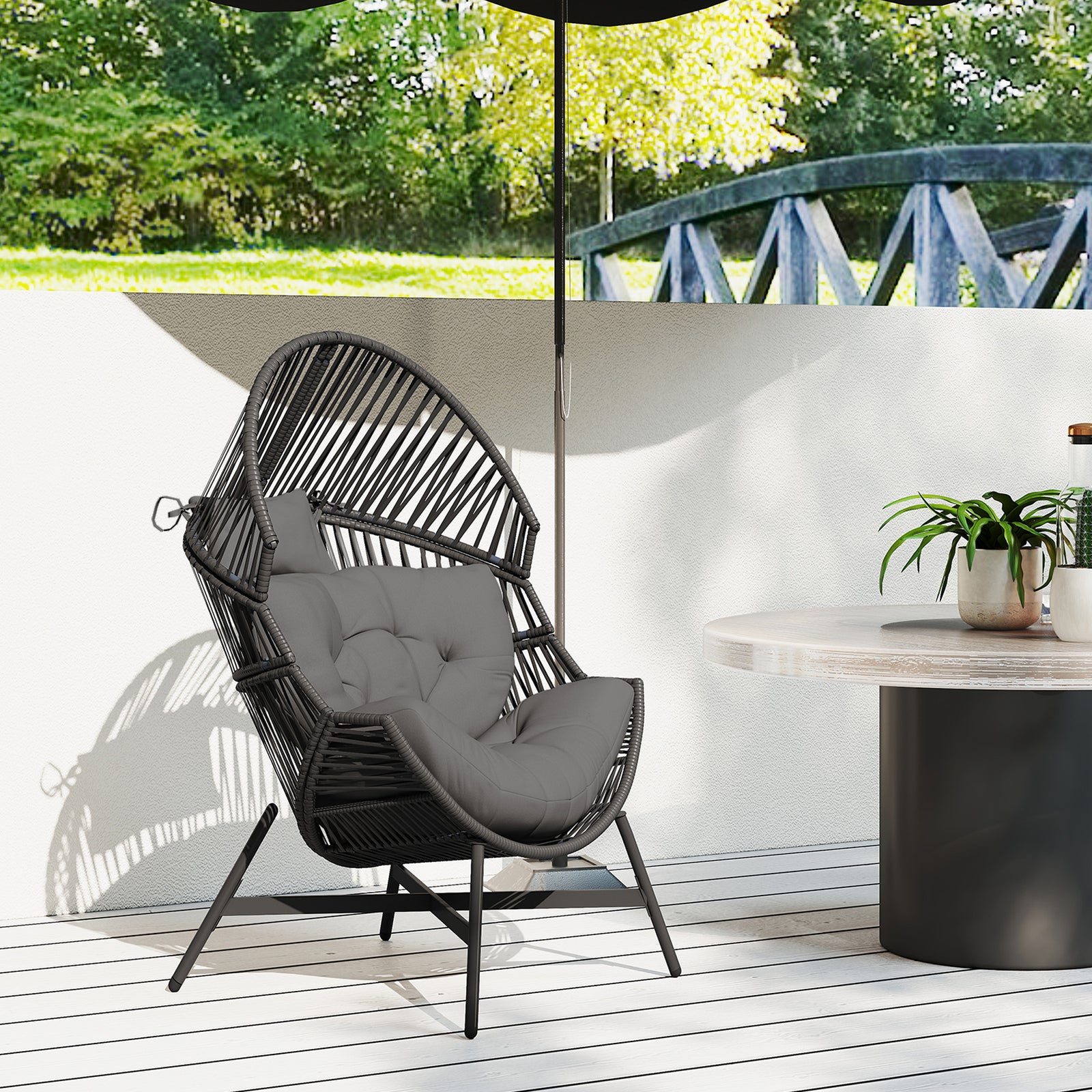 Standing Rattan Garden Egg Chair With Headrest