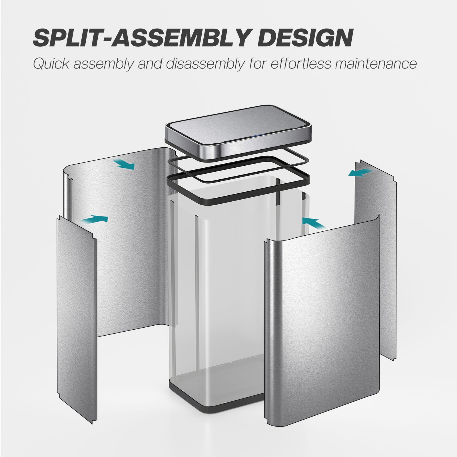Kitchen Bin With Fingerprint-proof Stainless Steel, Silver Tone | 60l | Silver