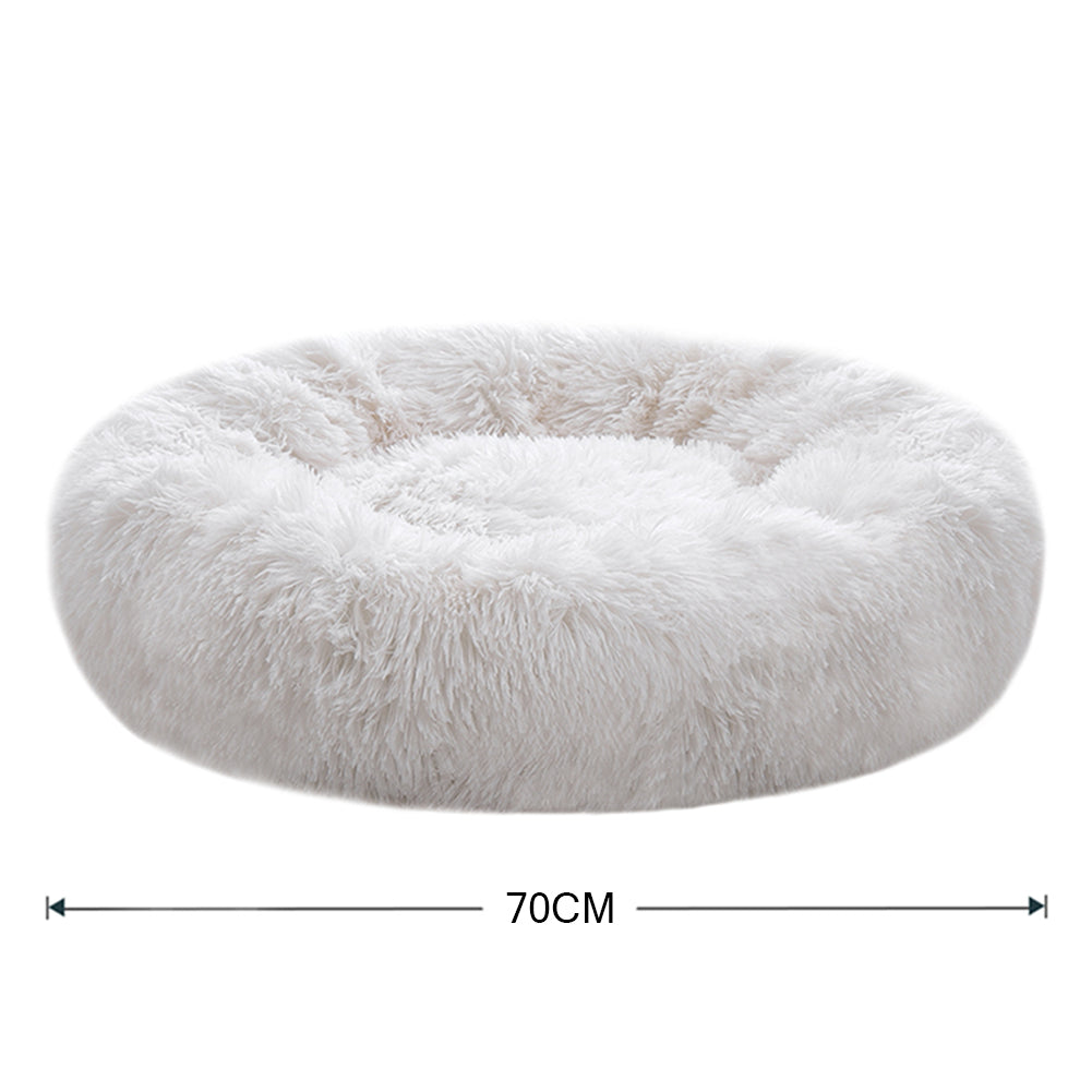 Dia 70cm Calming Round Donut Plush Dog Cuddler Bed Comfort Bed For Dogs | White