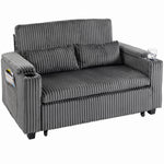 2 Seater Sofa Bed, 3-in-1 Corduroy Pull Out Sleeper Sofa | Dark Grey