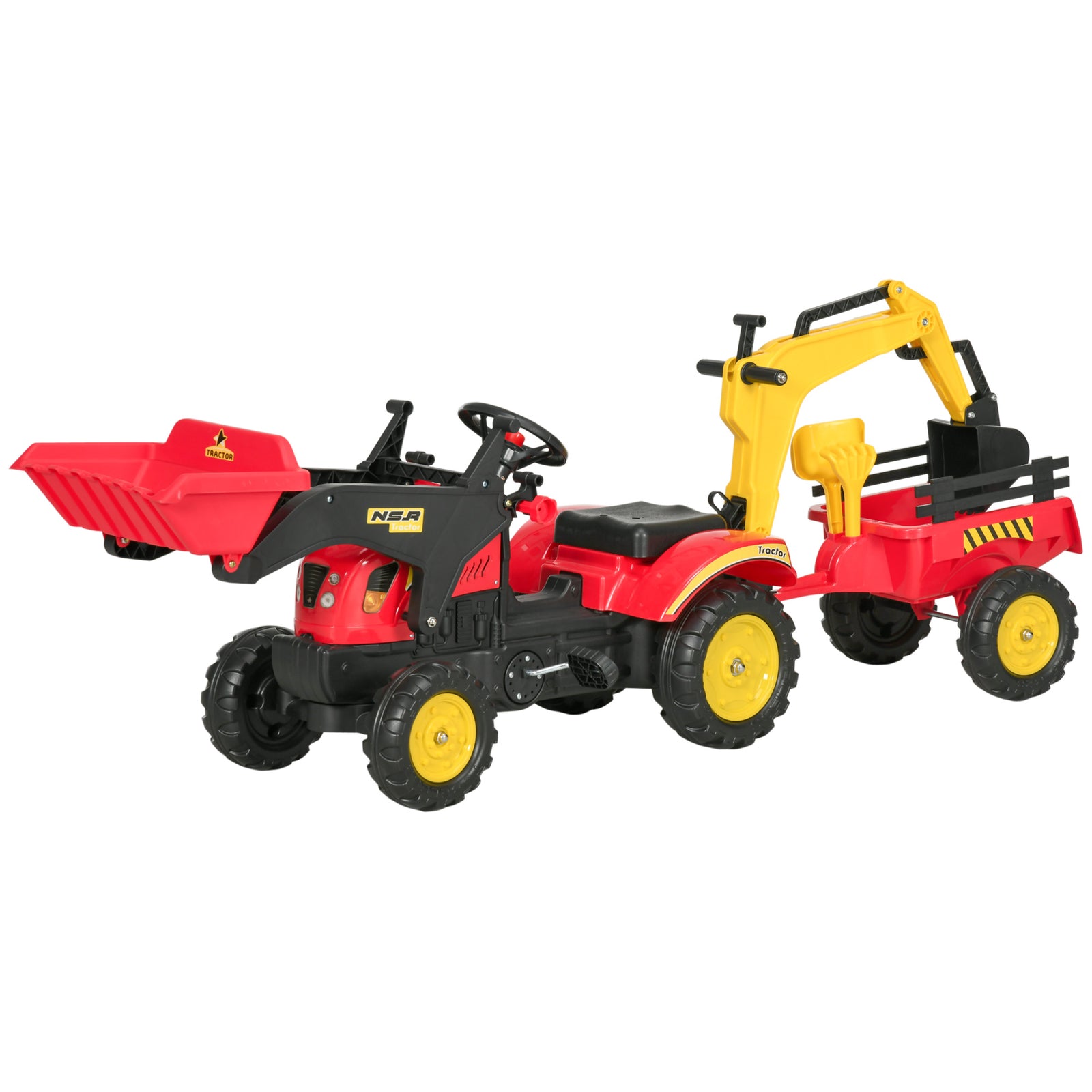 Pedal Powered Tractor Ride-on Car W/ Moving Bucket Steering Wheel 3-6 Yrs