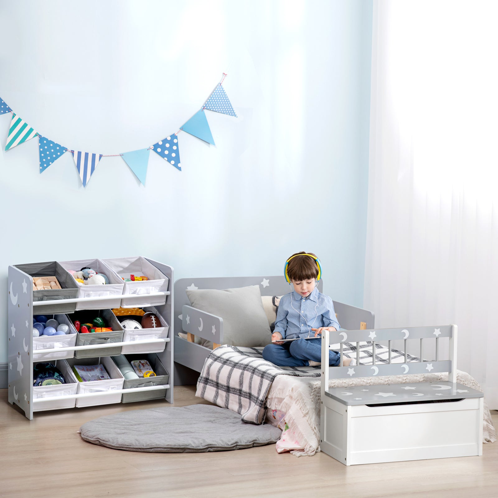 Storage Unit W/9 Removable Storage Baskets For Nursery Playroom | Grey