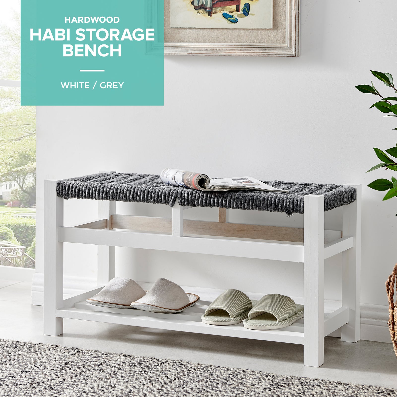 Habi Hallway Shoe Bench - Grey/white