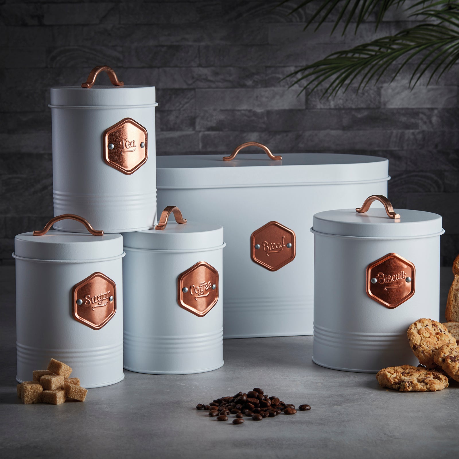 5 Piece Kitchen Storage Set   White/copper