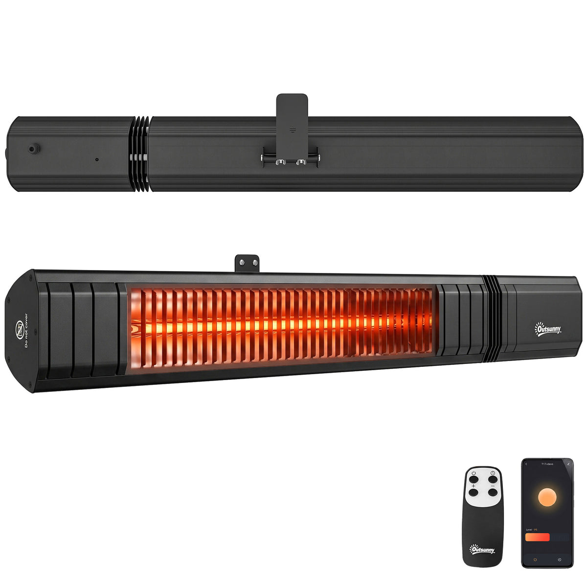 2000 W Electric Infrared Patio Heater, Ip65 Garden Heater, Black