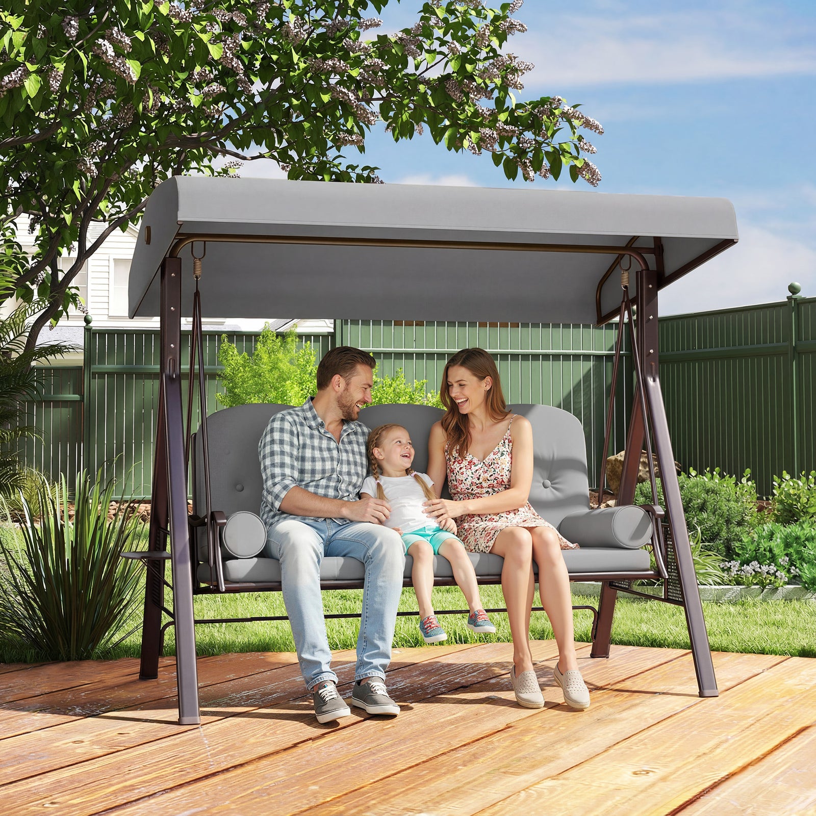 Outsunny 3 Seater Garden Swing Chair, Light Grey