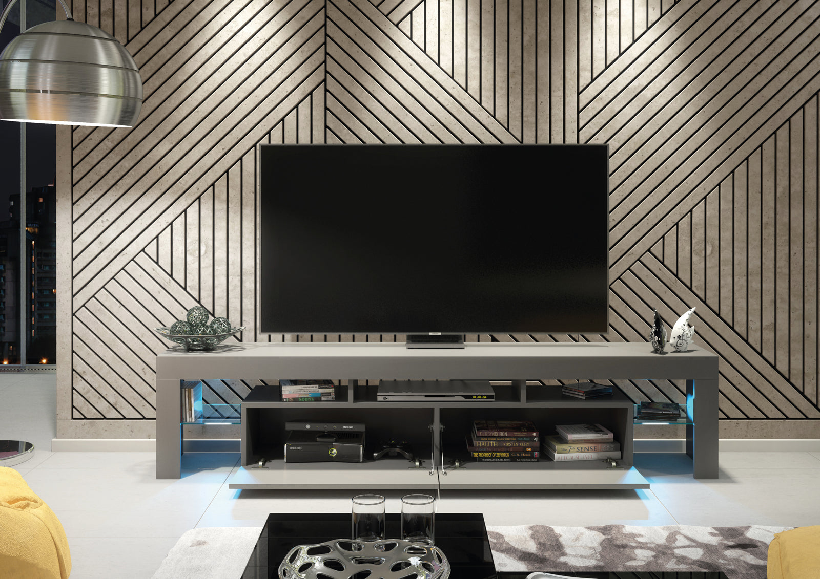 Nova Tv Unit 200cm With Led Lights | Dark Grey