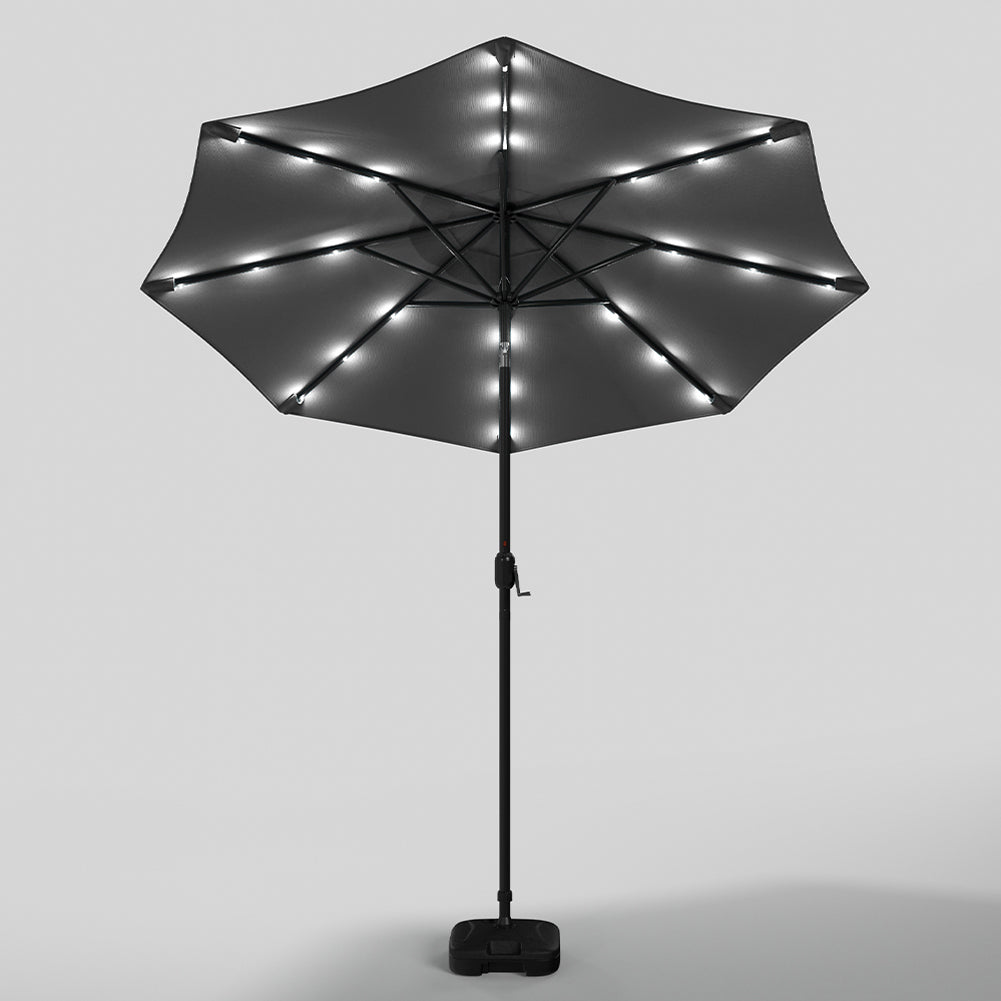 3m Outdoor Patio Parasol – Solar-powered Umbrella With 24 Led Lights, Tilt & Crank Handle, With Fillable Base | One Size | Dark Grey