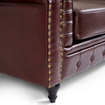 Button Tufted Faux Leather Living Room Sofa - 2 Seater | Brown