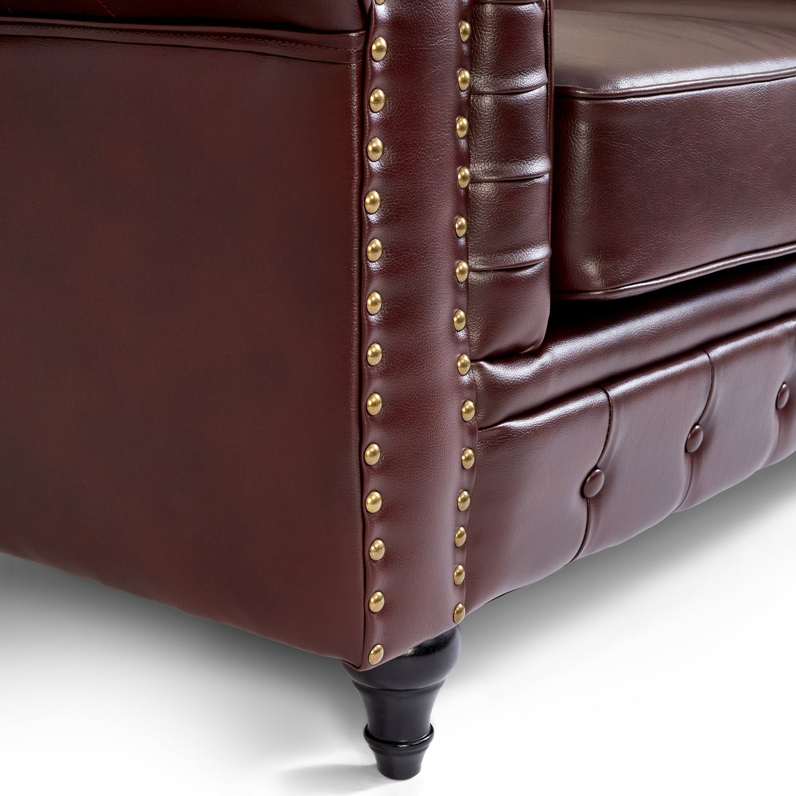 Button Tufted Faux Leather Living Room Sofa - 2 Seater | Brown