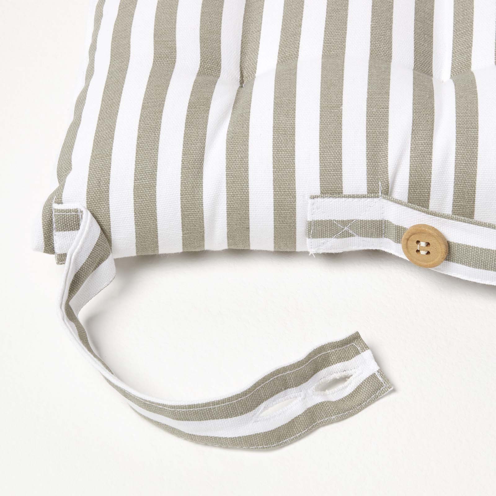 Striped Seat Pad With Straps 100% Cotton, 40 X 40 Cm | Set-of-4 | Grey & White