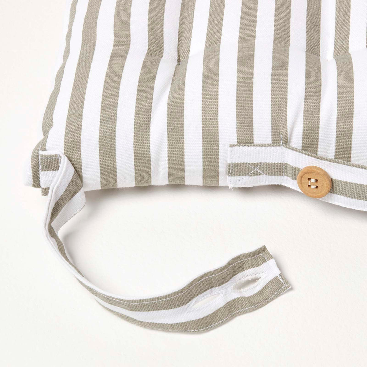 Striped Seat Pad With Straps 100% Cotton, 40 X 40 Cm | Set of 1 | Grey & White